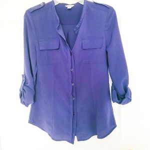 Calvin Klein Royal Blue Modern Button Front Blouse
